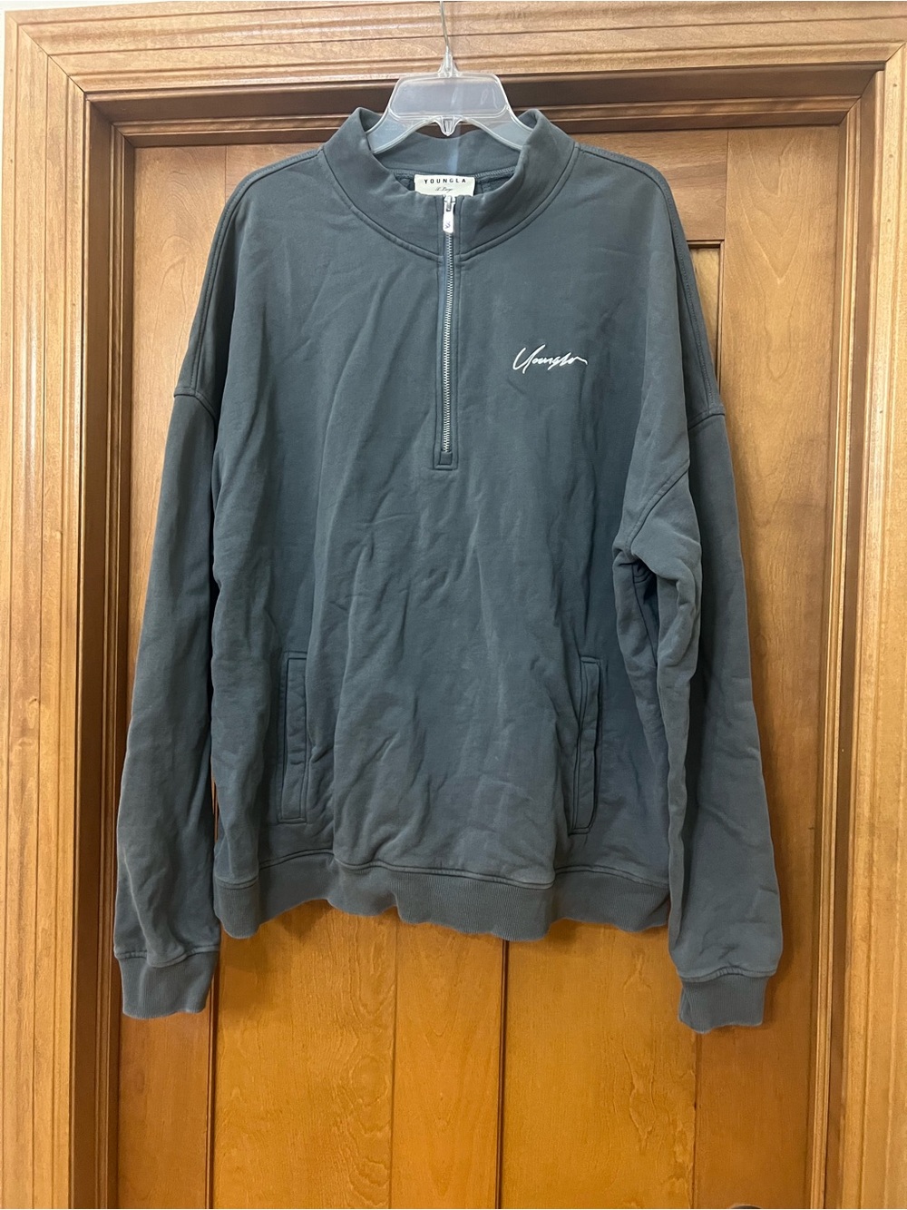 YOUNGLA Quarter Zip Hoodie with Pockets Gray  Heavy Size XL